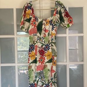 Farm Rio Cap-Sleeve Floral Midi Dress Worn Once!